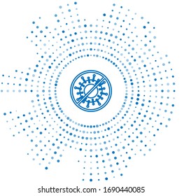 Icono de detención de línea azul aislado en fondo blanco. Virus Corona 2019-nCoV. Bacterias y gérmenes, cáncer celular, microbio, hongos. Puntos aleatorios del círculo abstracto. Ilustración vectorial