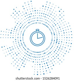 Blue line Stopwatch icon isolated on white background. Time timer sign. Abstract circle random dots. Vector Illustration