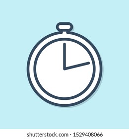 Blue line Stopwatch icon isolated on blue background. Time timer sign.  Vector Illustration