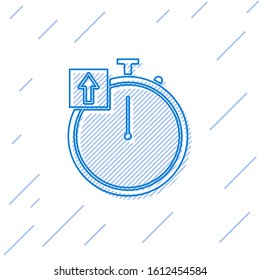 Blue line Stopwatch icon isolated on white background. Time timer sign. Chronometer sign.  Vector Illustration