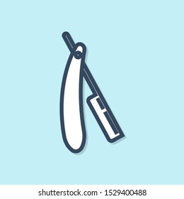 Blue line Straight razor icon isolated on blue background. Barbershop symbol.  Vector Illustration