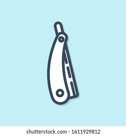 Blue line Straight razor icon isolated on blue background. Barbershop symbol.  Vector Illustration