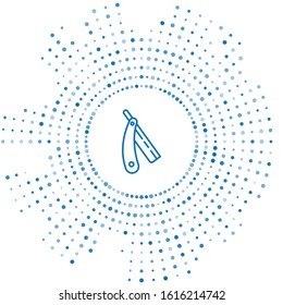 Blue line Straight razor icon isolated on white background. Barbershop symbol. Abstract circle random dots. Vector Illustration