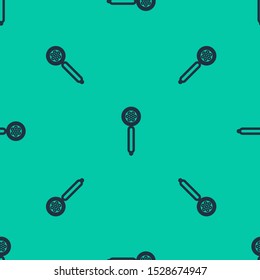 Blue line Strainer spoon icon isolated seamless pattern on green background.  Vector Illustration