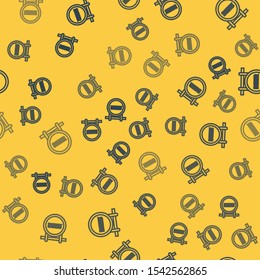 Blue line Street signboard with inscription Beer icon isolated seamless pattern on yellow background. Suitable for advertisements bar, cafe, pub, restaurant.  Vector Illustration