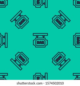 Blue line Street signboard with inscription Bar icon isolated seamless pattern on green background. Suitable for advertisements bar, cafe, pub, restaurant.  Vector Illustration