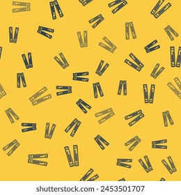 Blue line Sugar stick packets icon isolated seamless pattern on yellow background. Blank individual package for bulk food products as coffee, salt, spices.  Vector