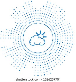Blue line Sun and cloud weather icon isolated on white background. Abstract circle random dots. Vector Illustration