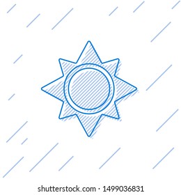 Blue line Sun icon isolated on white background.  Vector Illustration