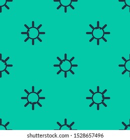 Blue line Sun icon isolated seamless pattern on green background.  Vector Illustration
