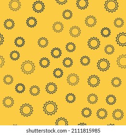Blue line Sun icon isolated seamless pattern on yellow background. Summer symbol. Good sunny day.  Vector Illustration