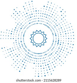 Blaue Linie Sun Symbol einzeln auf weißem Hintergrund. Sommersymbol. Guten Sonnentag! Abstrakte Kreis Zufallspunkte. Vektorgrafik
