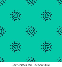Icono de Sol de línea azul aislado sin fisuras en fondo verde.  Vector