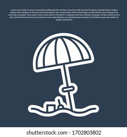 Blue line Sun protective umbrella for beach icon isolated on blue background. Large parasol for outdoor space. Beach umbrella. Vector Illustration
