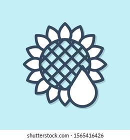 Blue line Sunflower icon isolated on blue background.  Vector Illustration