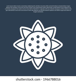 Blue line Sunflower icon isolated on blue background.  Vector
