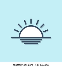 Blue line Sunset icon isolated on blue background.  Vector Illustration