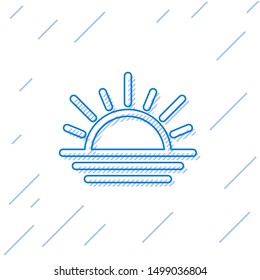 Blue line Sunset icon isolated on white background.  Vector Illustration