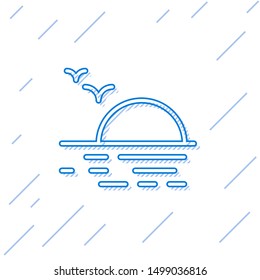 Blue line Sunset icon isolated on white background.  Vector Illustration