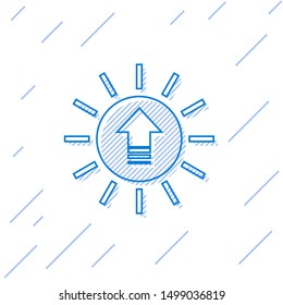 Blue line Sunset icon isolated on white background.  Vector Illustration