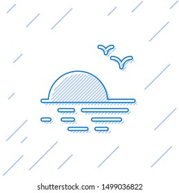 Blue line Sunset icon isolated on white background.  Vector Illustration