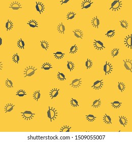 Blue line Sunset icon isolated seamless pattern on yellow background.  Vector Illustration