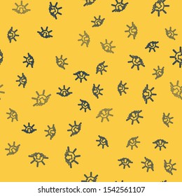 Blue line Sunset icon isolated seamless pattern on yellow background.  Vector Illustration