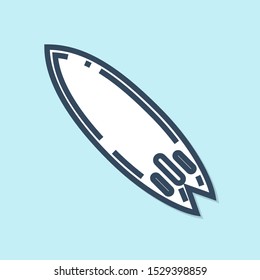 Blue line Surfboard icon isolated on blue background. Surfing board. Extreme sport. Sport equipment.  Vector Illustration