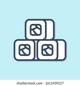 Blue line Sushi icon isolated on blue background. Traditional Japanese food.  Vector Illustration