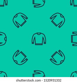 Blue line Sweater icon isolated seamless pattern on green background. Pullover icon.  Vector Illustration