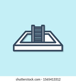 Blue line Swimming pool with ladder icon isolated on blue background.  Vector Illustration