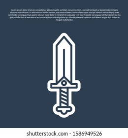 Blue line Sword for game icon isolated on blue background.  Vector Illustration