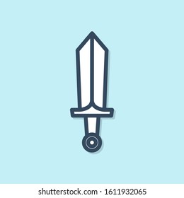 Blue line Sword for game icon isolated on blue background.  Vector Illustration