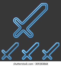 Blue line sword logo design set