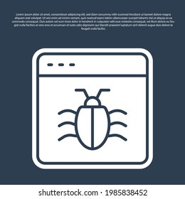 Icono de concepto de error del sistema de línea azul aislado en fondo azul. Concepto de error de código. Error en el sistema. Búsqueda de fallos.  Vector