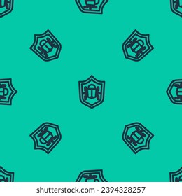Blue line System bug concept icon isolated seamless pattern on green background. Code bug concept. Bug in the system. Bug searching.  Vector