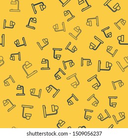 Blue line Table lamp icon isolated seamless pattern on yellow background. Table office lamp.  Vector Illustration