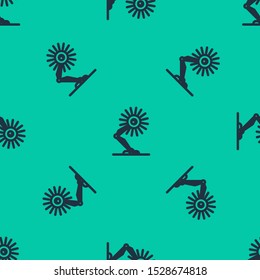 Blue line Table lamp icon isolated seamless pattern on green background. Table office lamp.  Vector Illustration