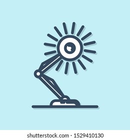 Blue line Table lamp icon isolated on blue background. Table office lamp.  Vector Illustration