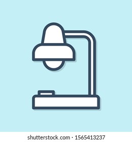 Blue line Table lamp icon isolated on blue background. Table office lamp.  Vector Illustration