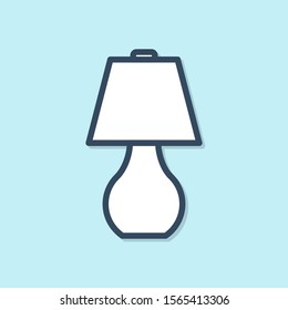 Blue line Table lamp icon isolated on blue background.  Vector Illustration