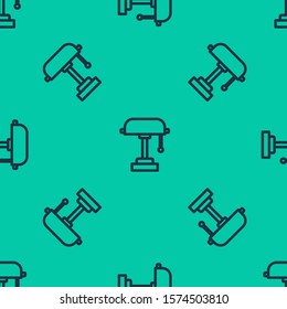 Blue line Table lamp icon isolated seamless pattern on green background.  Vector Illustration