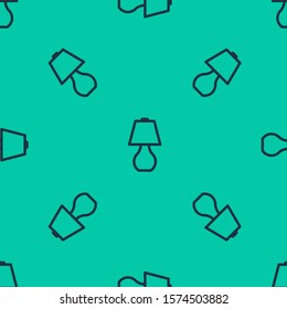 Blue line Table lamp icon isolated seamless pattern on green background.  Vector Illustration