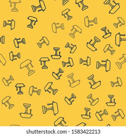 Blue line Table lamp icon isolated seamless pattern on yellow background.  Vector Illustration