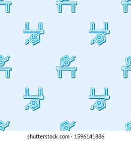 Blue line Table saw for woodwork icon isolated seamless pattern on grey background. Power saw bench.  Vector Illustration