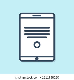 Blue line Tablet icon isolated on blue background.  Vector Illustration