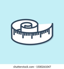 Blue line Tape measure icon isolated on blue background. Measuring tape.  Vector Illustration