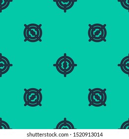 Blue line Target with dollar symbol icon isolated seamless pattern on green background. Investment target icon. Successful business concept. Cash or Money sign.  Vector Illustration