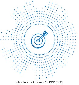 Blue line Target icon isolated on white background. Investment target icon. Successful business concept. Cash or Money sign.  Abstract circle random dots. Vector Illustration