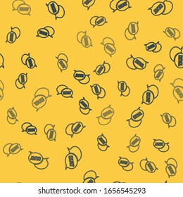 Blue line Taxi call telephone service icon isolated seamless pattern on yellow background. Speech bubble symbol. Taxi for smartphone.  Vector Illustration